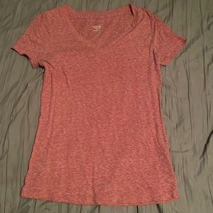 Heathered pink, short sleeve, v-neck tee